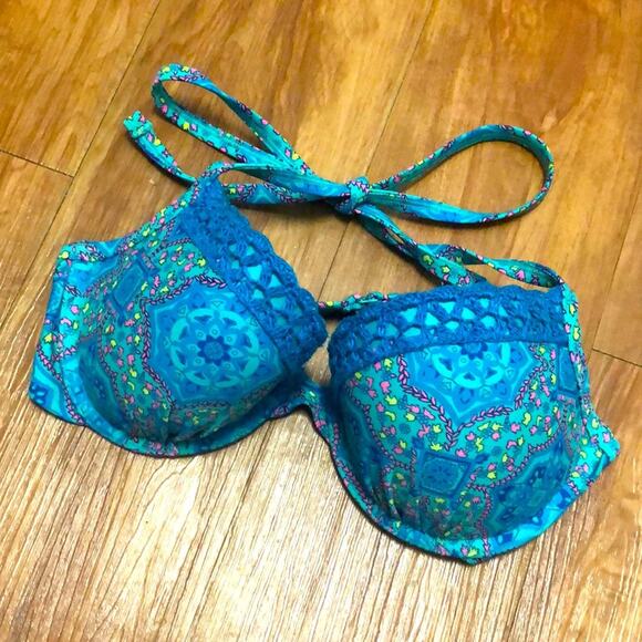 Aerie Nina Blue Floral Push Up Bikini Swim Top Size 34D - Picture 1 of 12